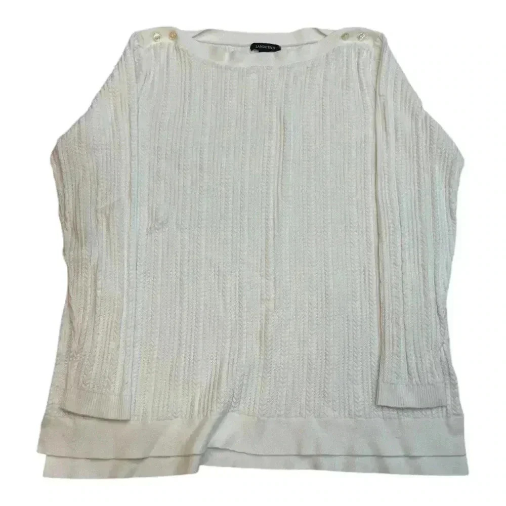 Lands End Tunic Style Boat Neck Cable Sweater Size XL